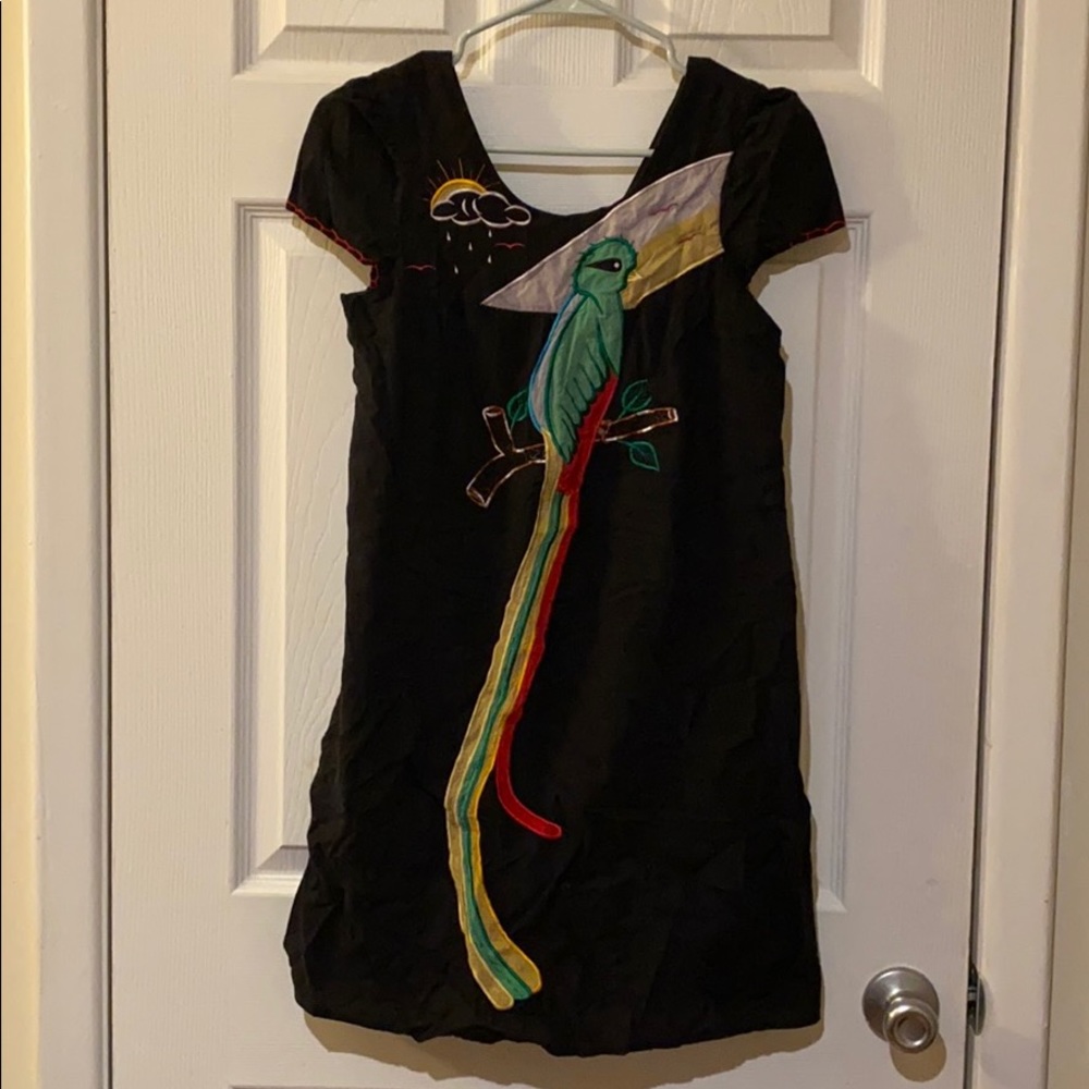 Black colorful exotic bird dress